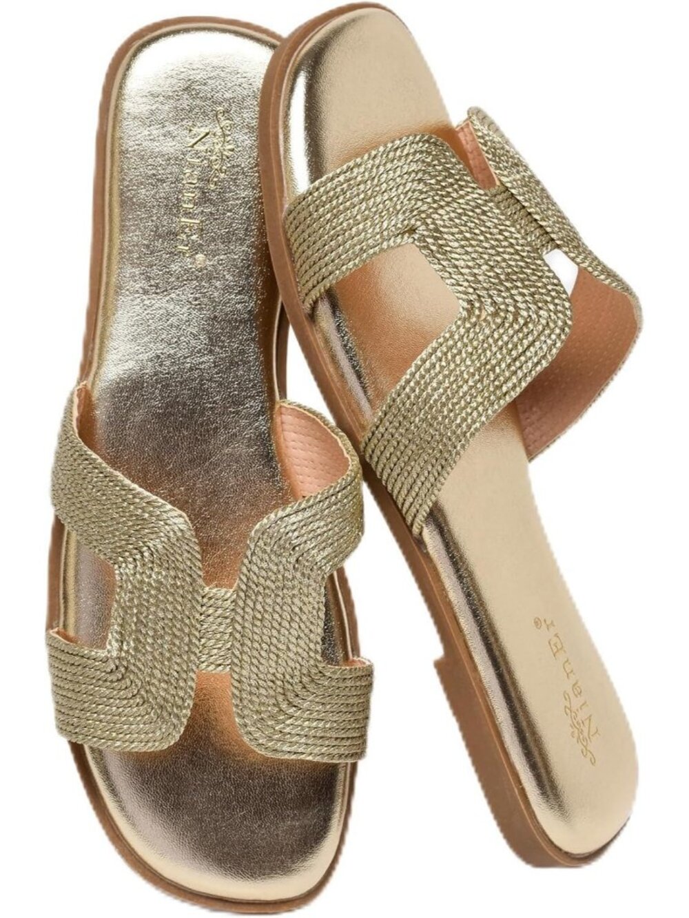 NianEr Women's Gold Leather Comfortable Casual Summer Flats Sandals Shoes